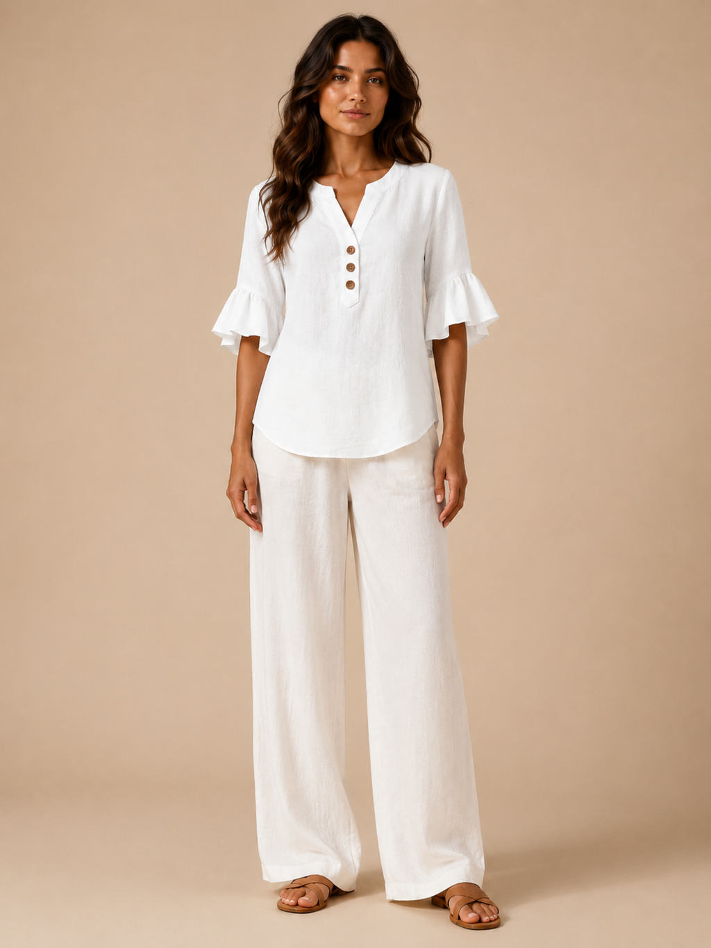 Sabrienne - Dames Blouse Met Split-hals En Uitlopende Mouwen