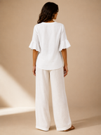 Sabrienne - Dames Blouse Met Split-hals En Uitlopende Mouwen