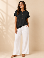 Solmira - Dames Top Met Split-hals En Knoopdetail