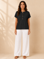 Solmira - Dames Top Met Split-hals En Knoopdetail