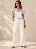Saloméa - Dames Satijnlook Blouse Met V-hals En Uitlopende Mouwen
