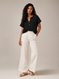 Sabrielle - Dames Katoen-Linnen Blouse Met Split-hals En Knoopdetail