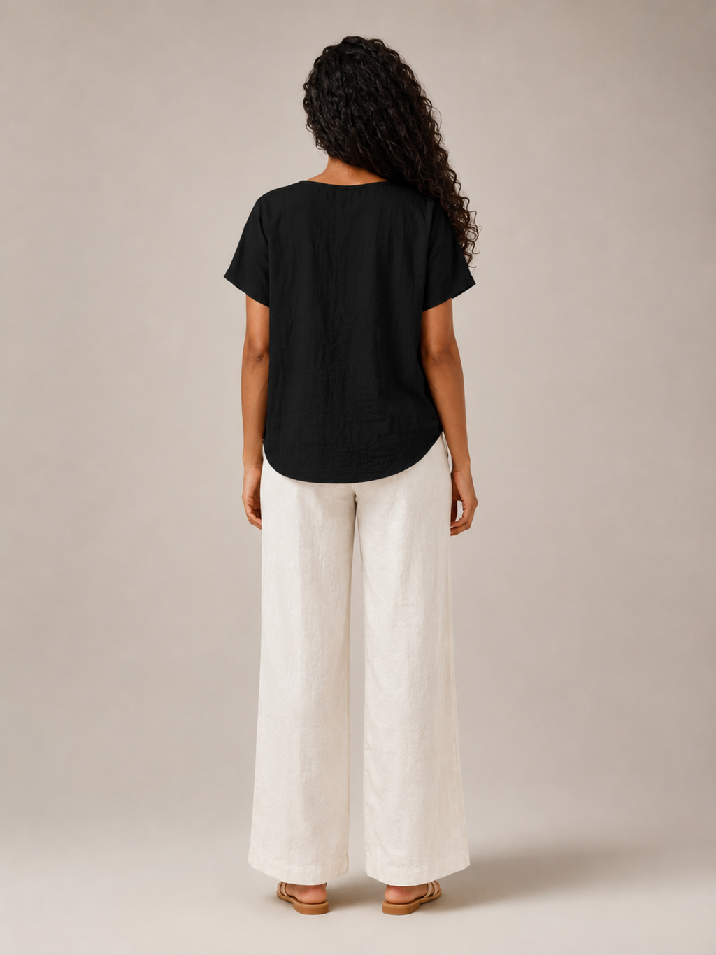 Sabrielle - Dames Katoen-Linnen Blouse Met Split-hals En Knoopdetail