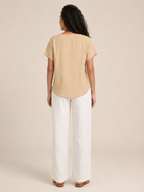 Sabrielle - Dames Katoen-Linnen Blouse Met Split-hals En Knoopdetail