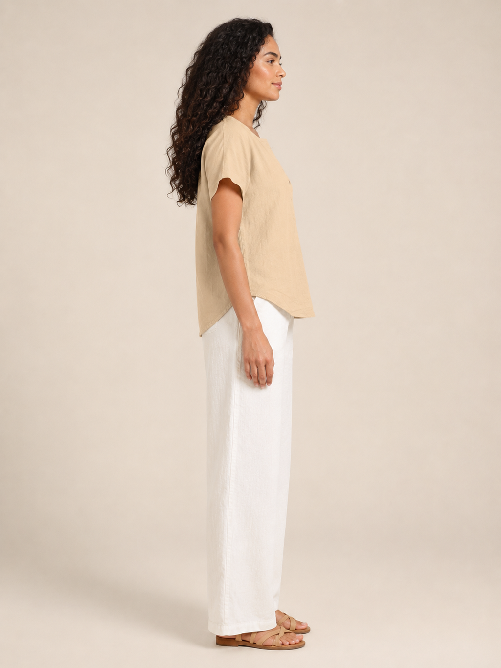 Sabrielle - Dames Katoen-Linnen Blouse Met Split-hals En Knoopdetail