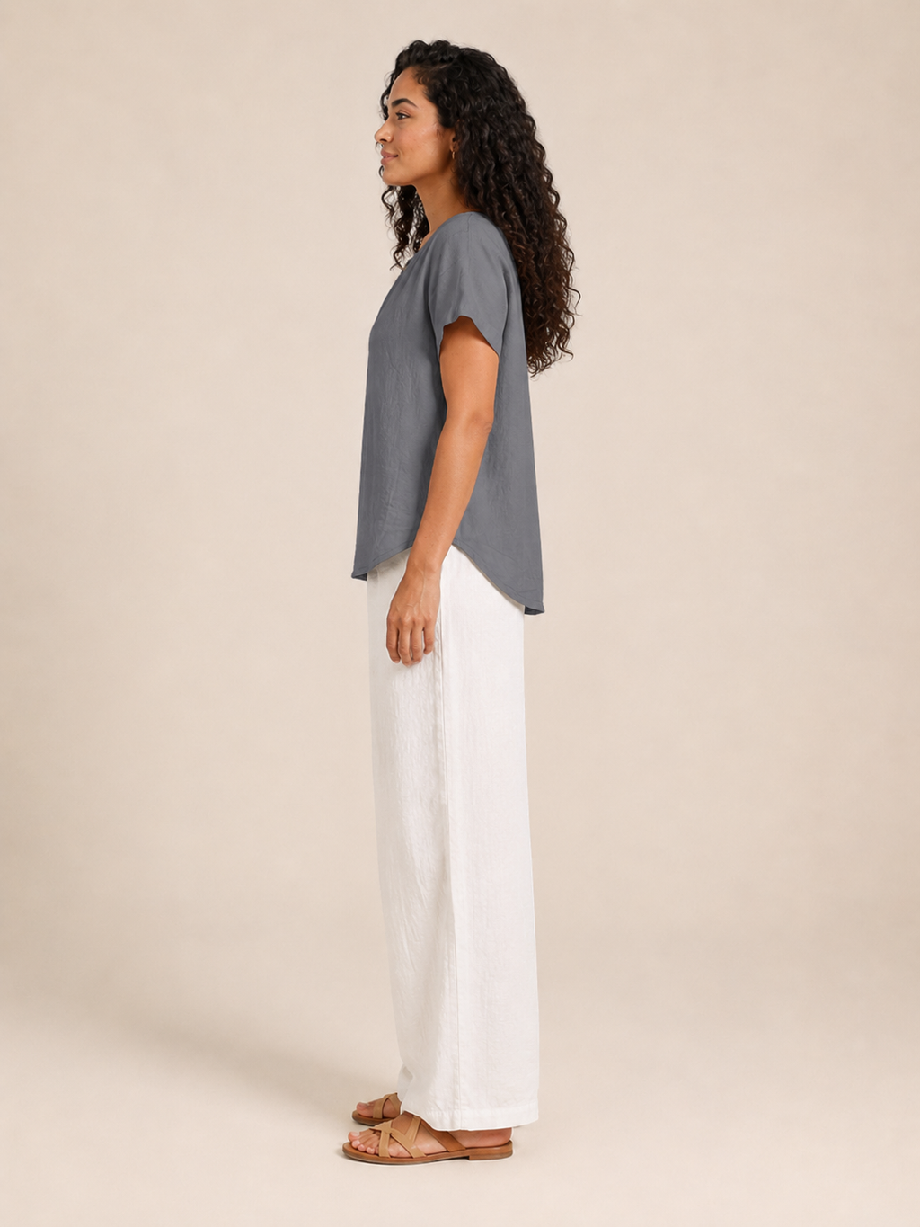 Sabrielle - Dames Katoen-Linnen Blouse Met Split-hals En Knoopdetail