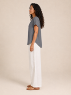 Sabrielle - Dames Katoen-Linnen Blouse Met Split-hals En Knoopdetail