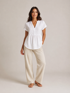 Silvéria - Linnenmix Blouse Met V-hals En Uitlopende Pasvorm