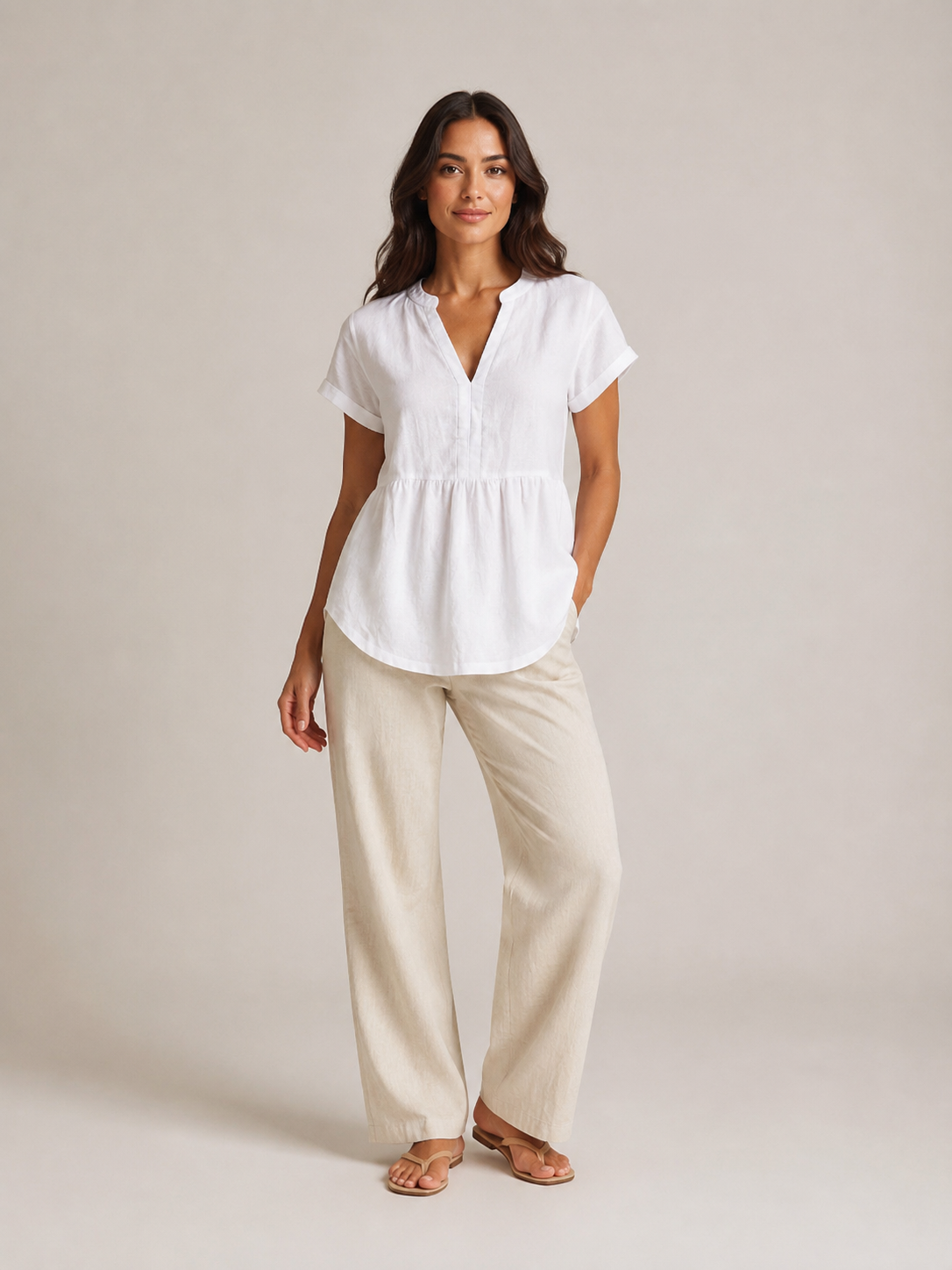 Silvéria - Linnenmix Blouse Met V-hals En Uitlopende Pasvorm