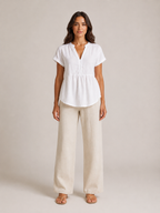 Silvéria - Linnenmix Blouse Met V-hals En Uitlopende Pasvorm