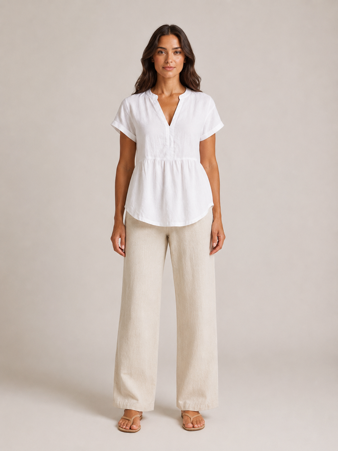 Silvéria - Linnenmix Blouse Met V-hals En Uitlopende Pasvorm
