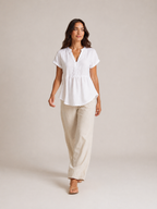 Silvéria - Linnenmix Blouse Met V-hals En Uitlopende Pasvorm