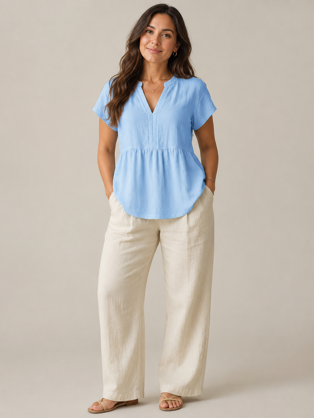 Silvéria - Linnenmix Blouse Met V-hals En Uitlopende Pasvorm