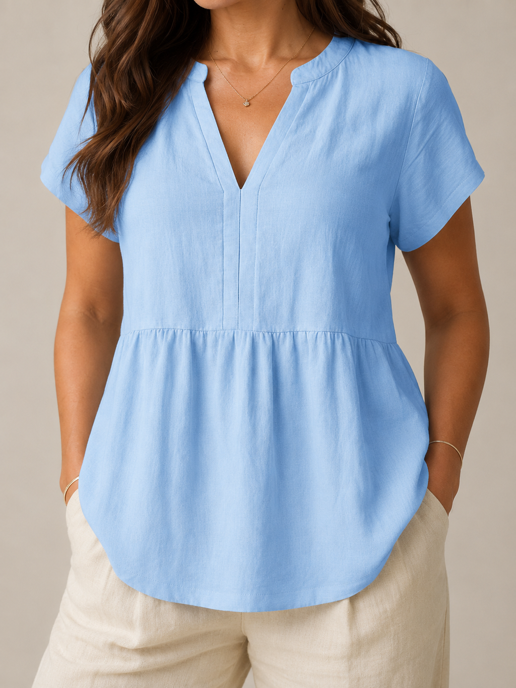 Silvéria - Linnenmix Blouse Met V-hals En Uitlopende Pasvorm