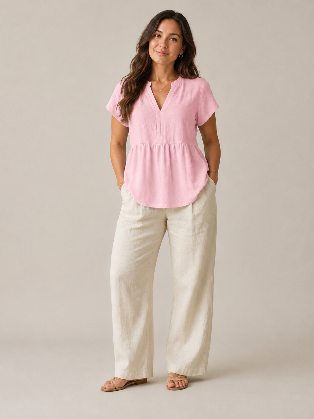 Silvéria - Linnenmix Blouse Met V-hals En Uitlopende Pasvorm