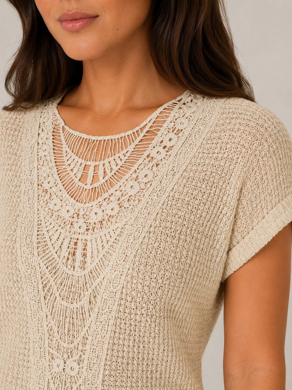 Sorelyne - Dames Top Met Gehaakte Look En Opengewerkte Halslijn