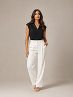 Sélisande - Dames Blouse Met V-hals En Korte Mouwen