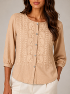 Sorevella - Dames Blouse Met Borduurdetails En Knoopsluiting