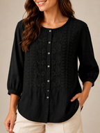 Sorevella - Dames Blouse Met Borduurdetails En Knoopsluiting