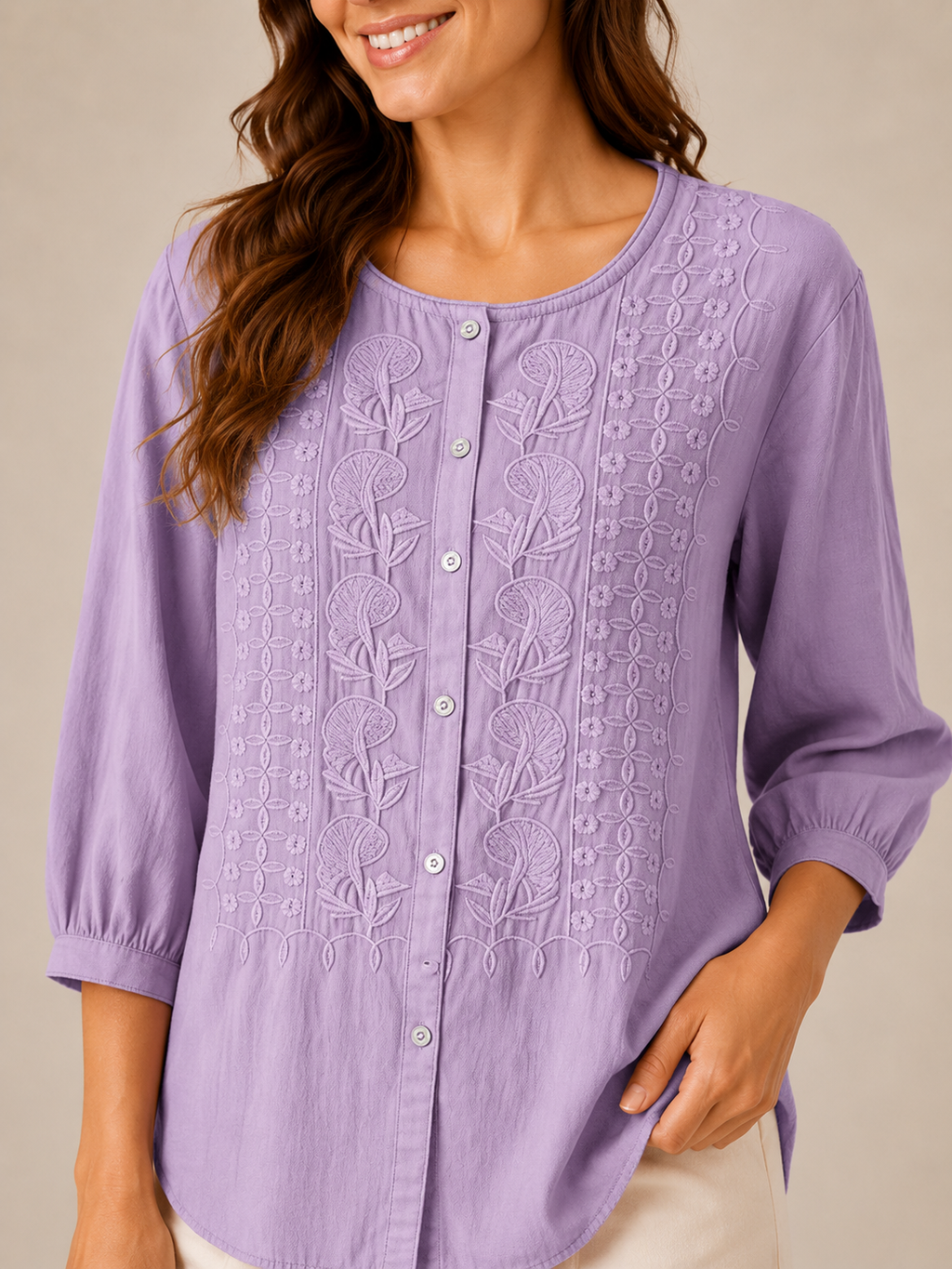 Sorevella - Dames Blouse Met Borduurdetails En Knoopsluiting