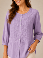 Sorevella - Dames Blouse Met Borduurdetails En Knoopsluiting