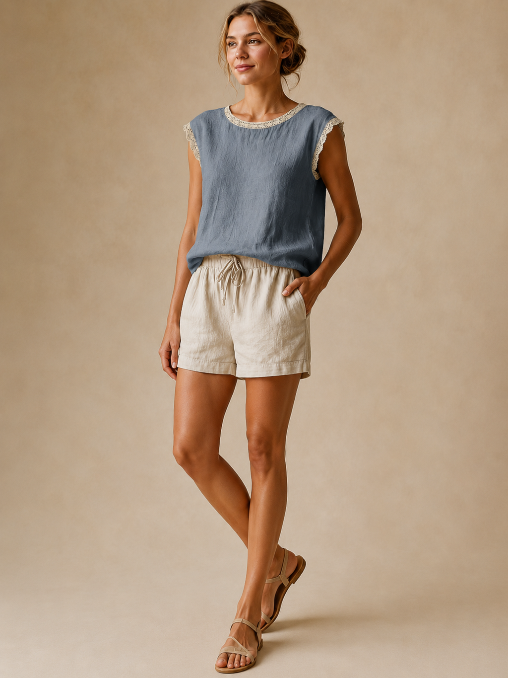 Savarine - Dames Blouse Met Kanten Halslijn En Schouderdetails