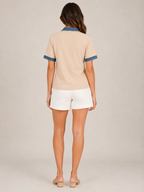 Solyssane - Dames Poloshirt Met Denimlook Details En Knoopsluiting