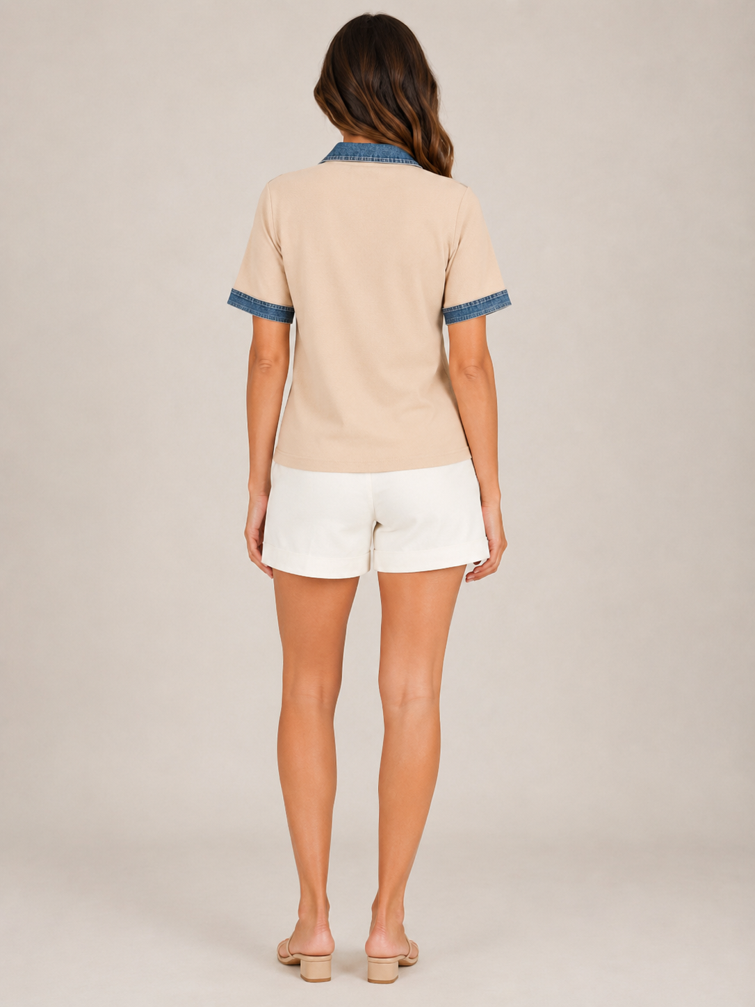 Solyssane - Dames Poloshirt Met Denimlook Details En Knoopsluiting