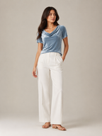 Salyssia - Dames Fluweellook Top Met Gedrapeerde Halslijn