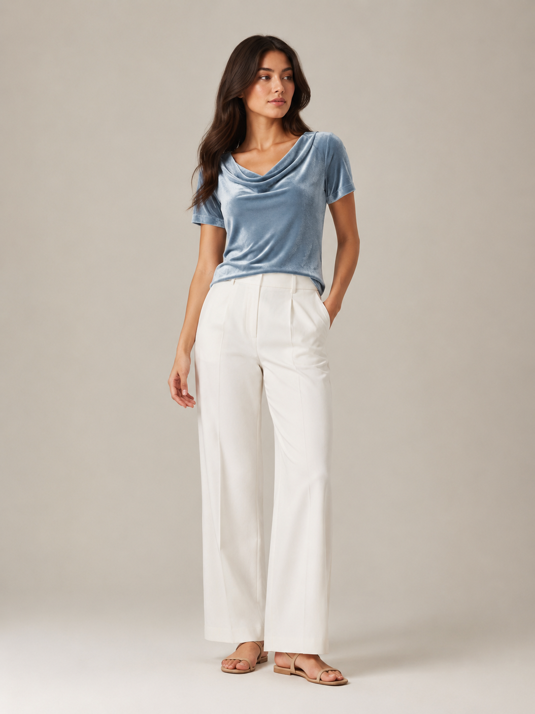Salyssia - Dames Fluweellook Top Met Gedrapeerde Halslijn