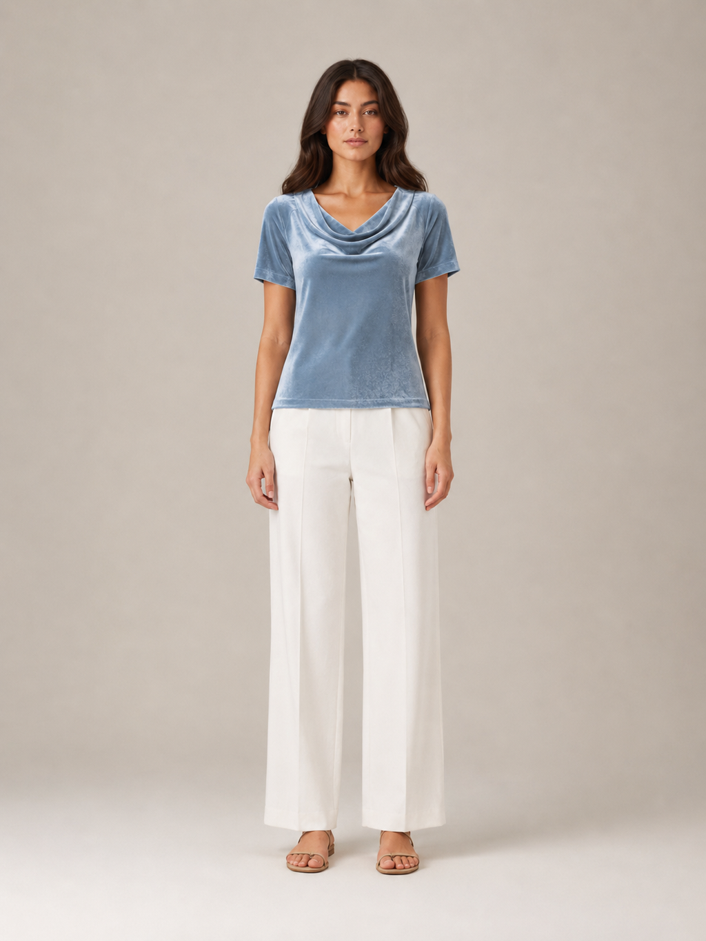 Salyssia - Dames Fluweellook Top Met Gedrapeerde Halslijn