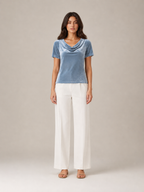 Salyssia - Dames Fluweellook Top Met Gedrapeerde Halslijn