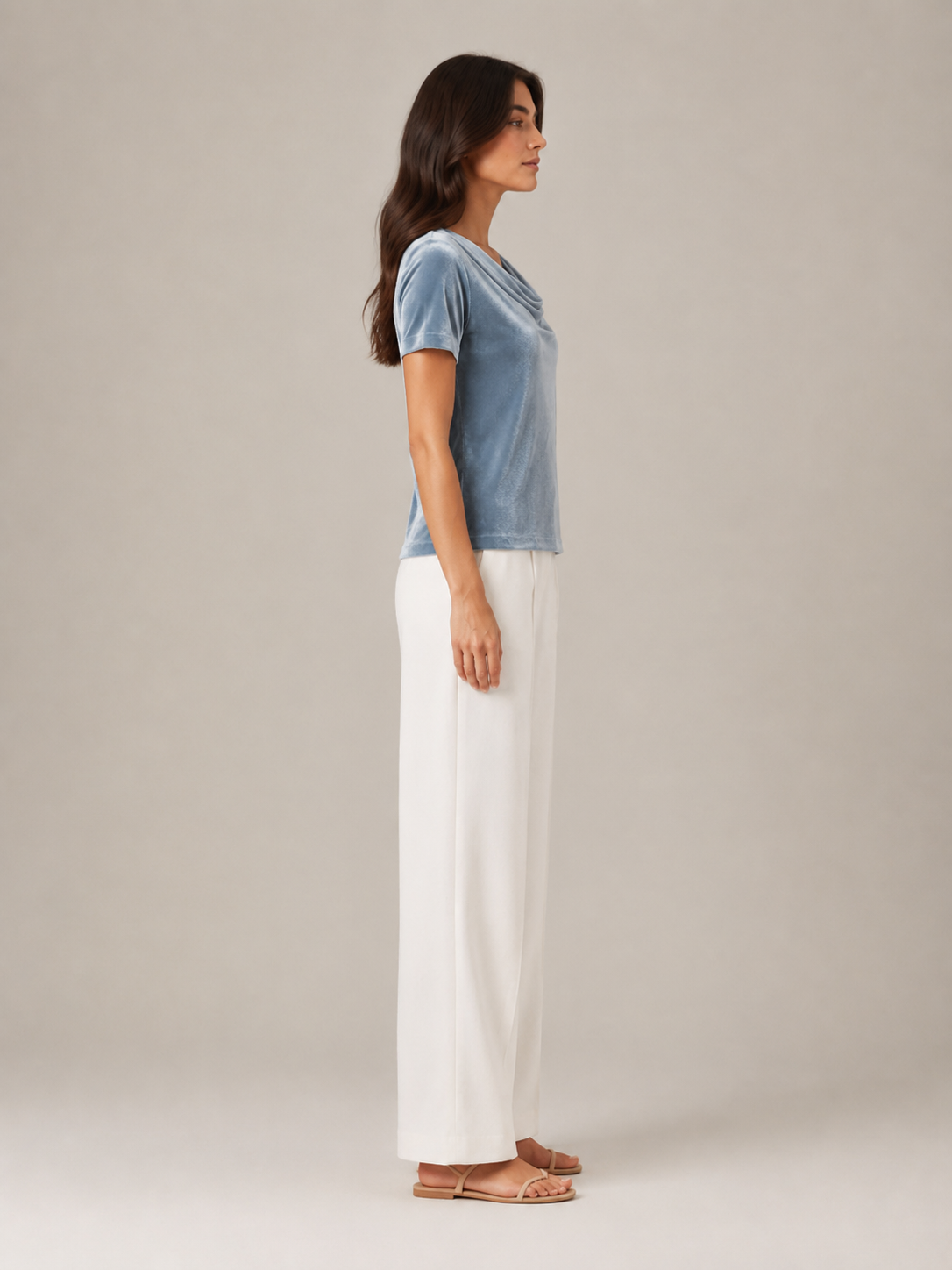 Salyssia - Dames Fluweellook Top Met Gedrapeerde Halslijn