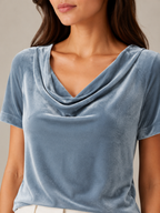 Salyssia - Dames Fluweellook Top Met Gedrapeerde Halslijn