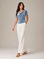 Salyssia - Dames Fluweellook Top Met Gedrapeerde Halslijn