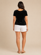 Salyssia - Dames Fluweellook Top Met Gedrapeerde Halslijn