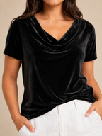 Salyssia - Dames Fluweellook Top Met Gedrapeerde Halslijn