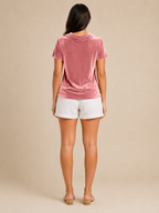 Salyssia - Dames Fluweellook Top Met Gedrapeerde Halslijn