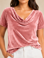 Salyssia - Dames Fluweellook Top Met Gedrapeerde Halslijn