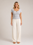 Sabréline - Dames Ribtop Met Vierkante Hals En Knoopdetail