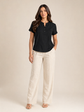 Sélavine - Dames Blouse Met Knoopdetail En Contraststiksels