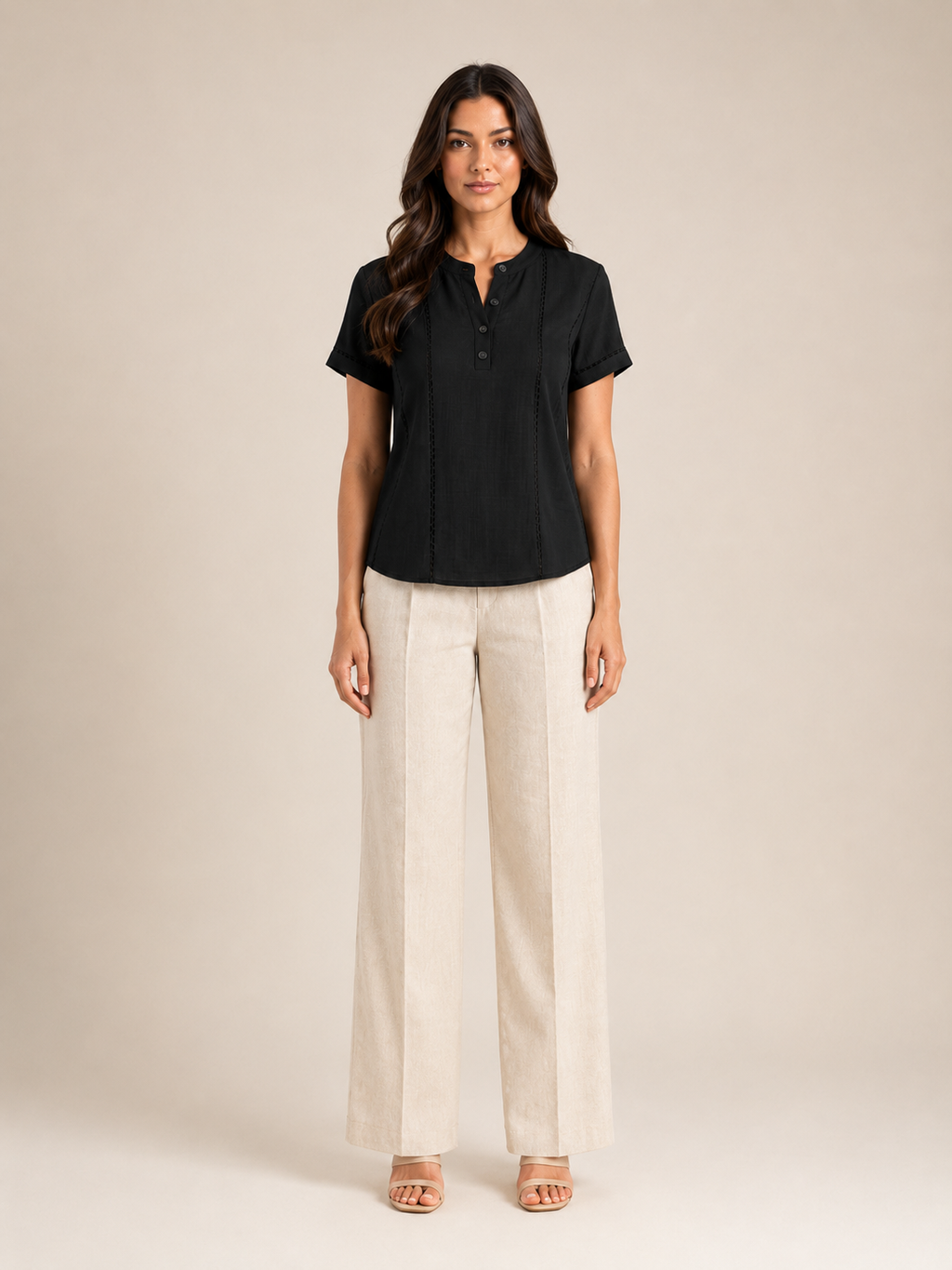 Sélavine - Dames Blouse Met Knoopdetail En Contraststiksels