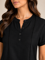 Sélavine - Dames Blouse Met Knoopdetail En Contraststiksels