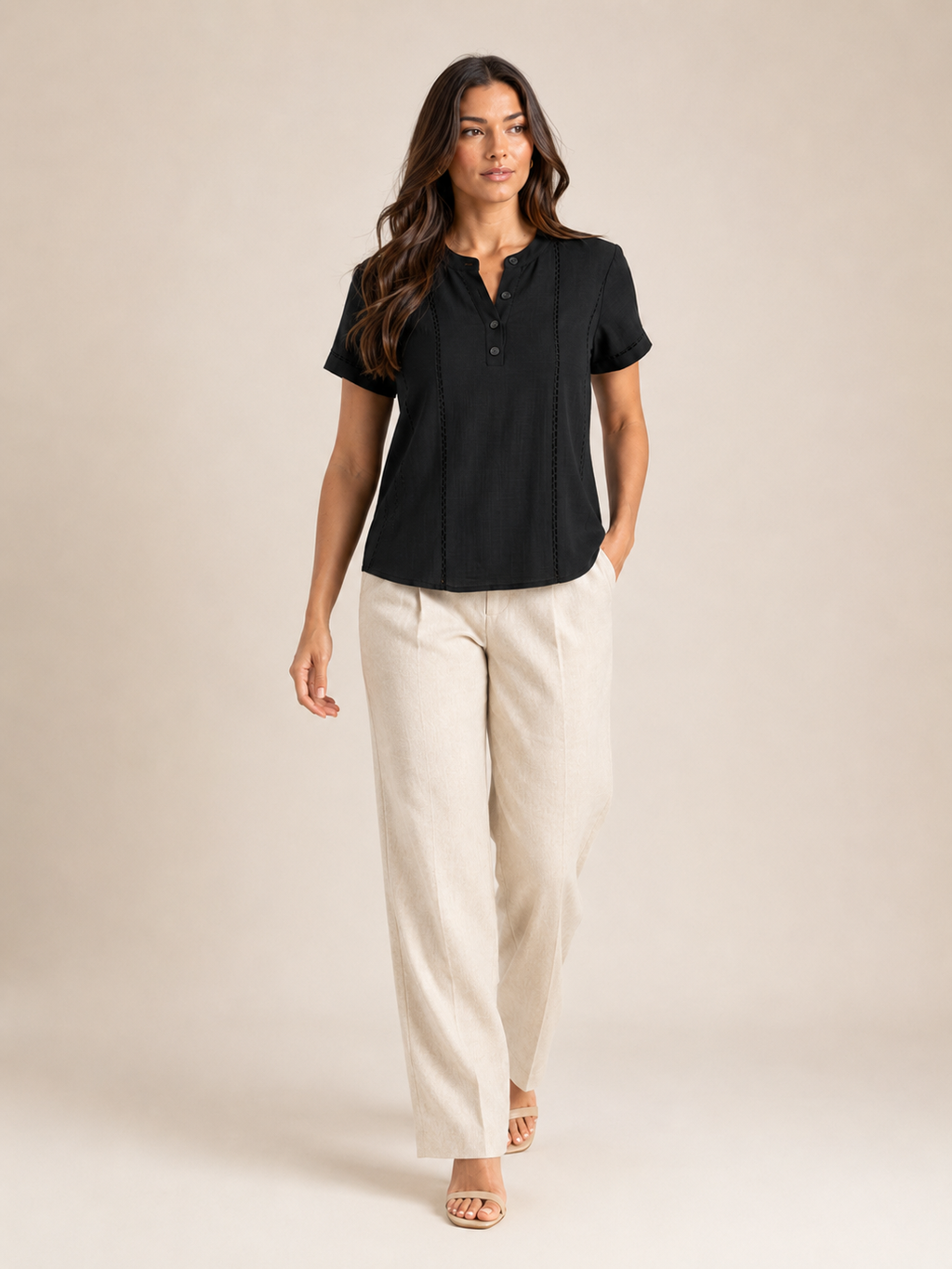 Sélavine - Dames Blouse Met Knoopdetail En Contraststiksels