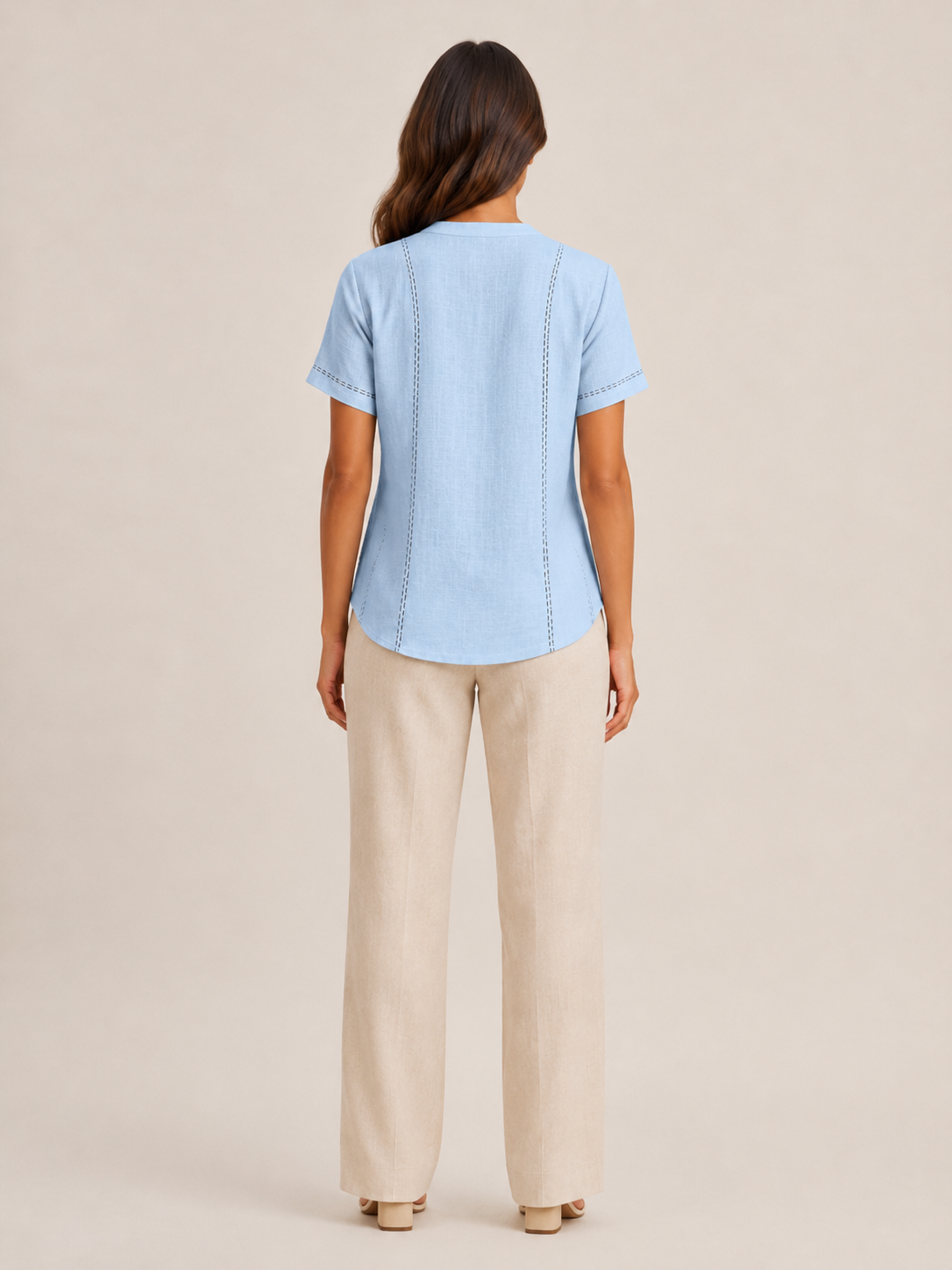 Sélavine - Dames Blouse Met Knoopdetail En Contraststiksels