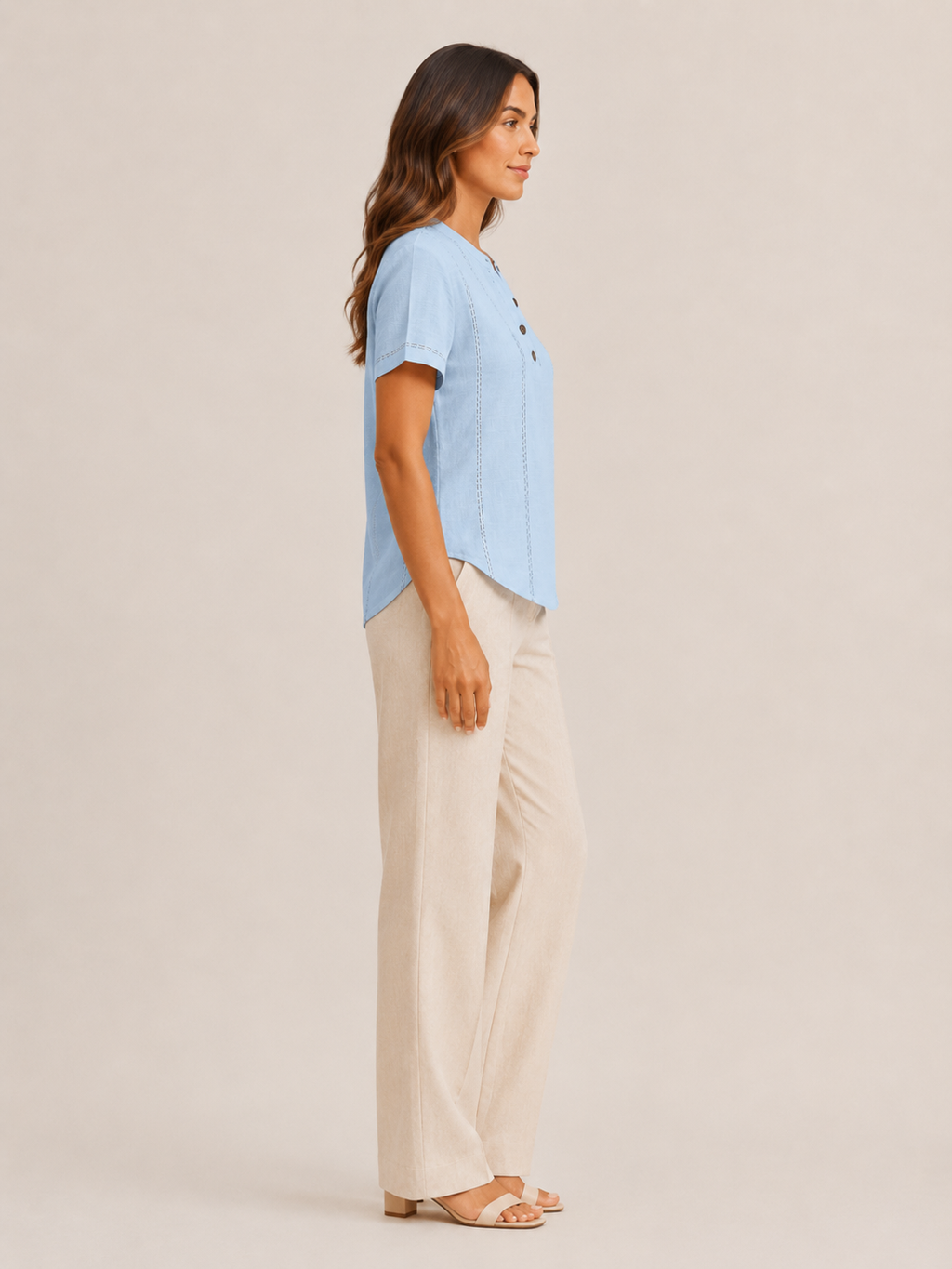 Sélavine - Dames Blouse Met Knoopdetail En Contraststiksels
