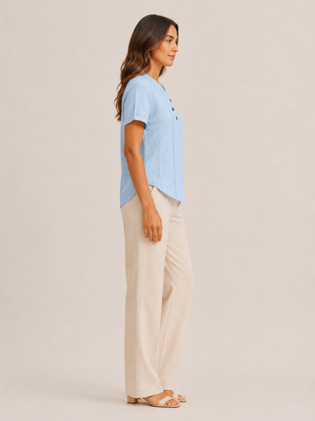 Sélavine - Dames Blouse Met Knoopdetail En Contraststiksels