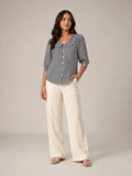 Savinora - Gestreepte Blouse Met Ronde Kraag En Pofmouwen