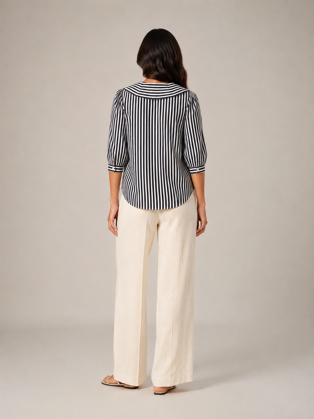 Savinora - Gestreepte Blouse Met Ronde Kraag En Pofmouwen