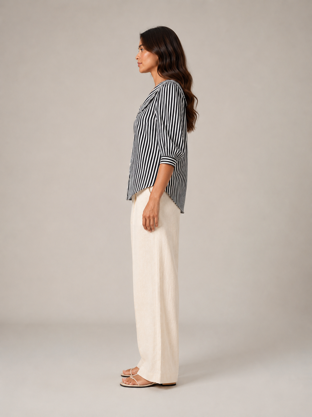 Savinora - Gestreepte Blouse Met Ronde Kraag En Pofmouwen
